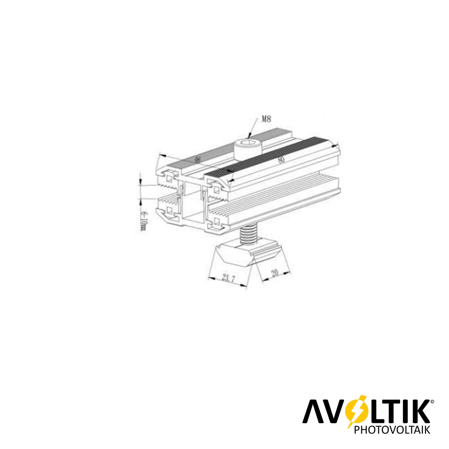 Avoltik Photovoltaik ALU Laminatklemme Mittelklemme für Dünnschichtmodule Bemaßung