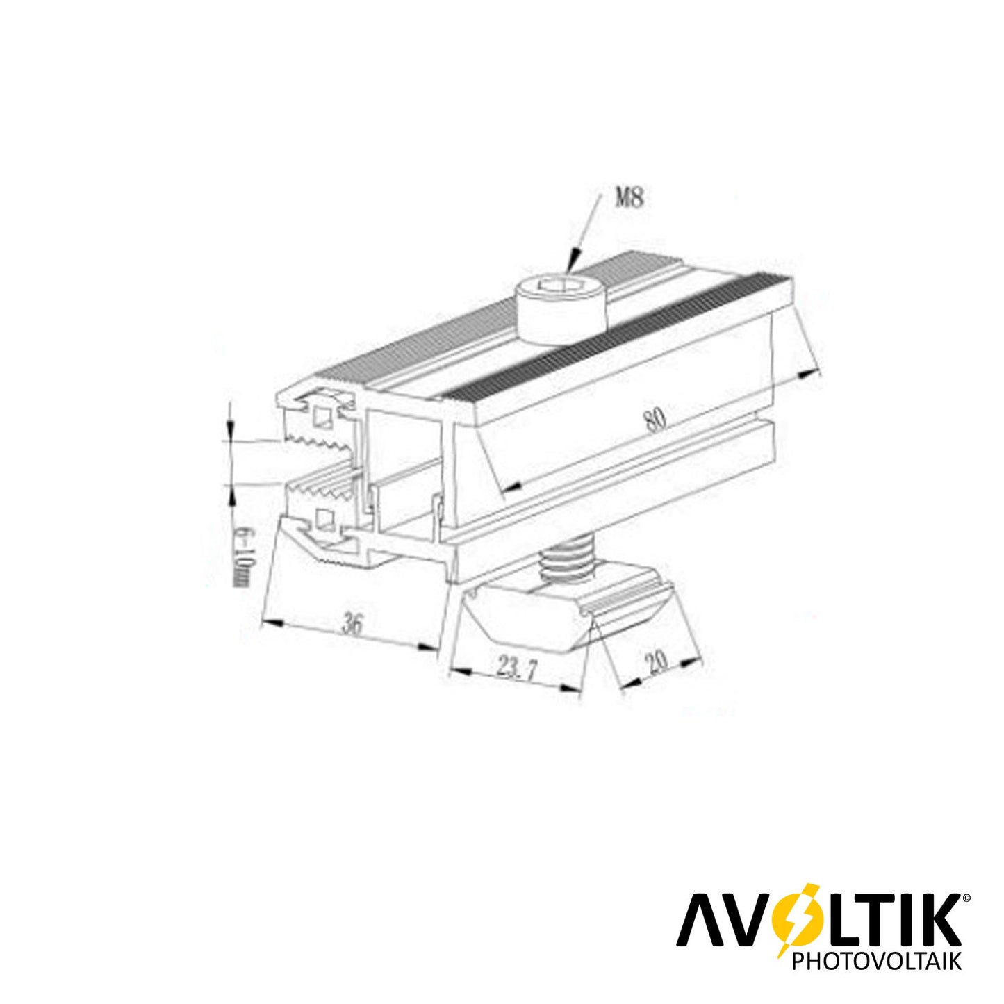 Avoltik Photovoltaik ALU Laminatklemme Endklemme für Dünnschichtmodule Details Bemaßung