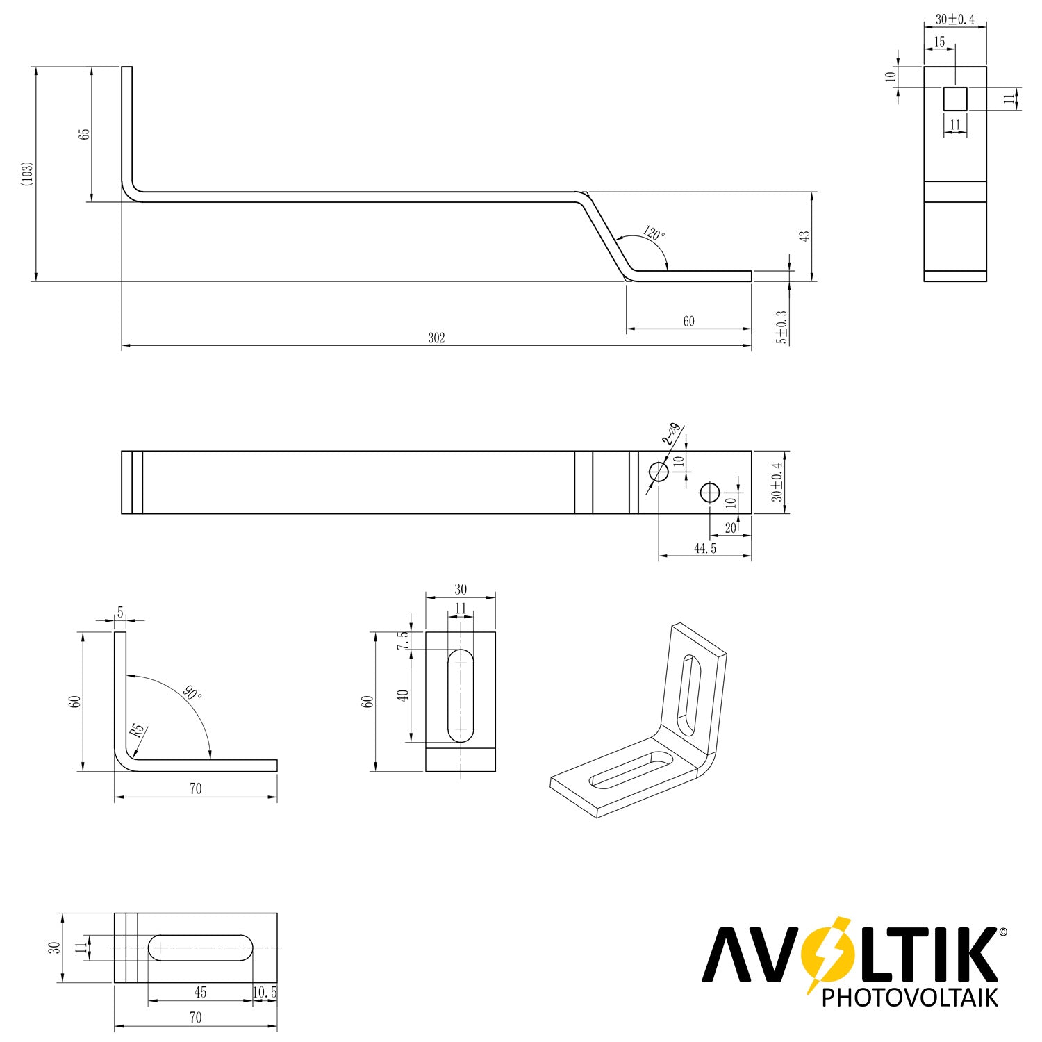 Avoltik Dachhaken Biberschwanz höhenverstellbar aus rostfreiem Edelstahl Abmessungen