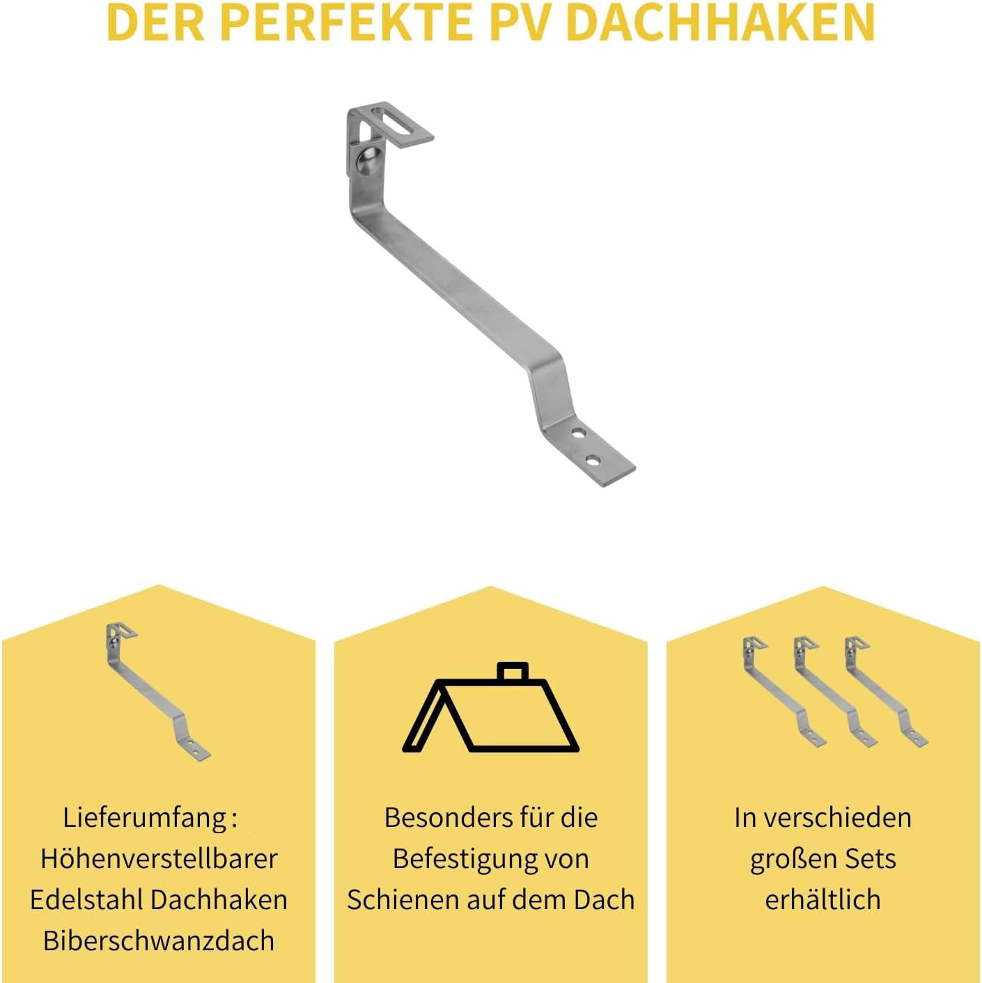 Avoltik Dachhaken Biberschwanz höhenverstellbar aus rostfreiem Edelstahl. Der Perfekte PV Dachhaken