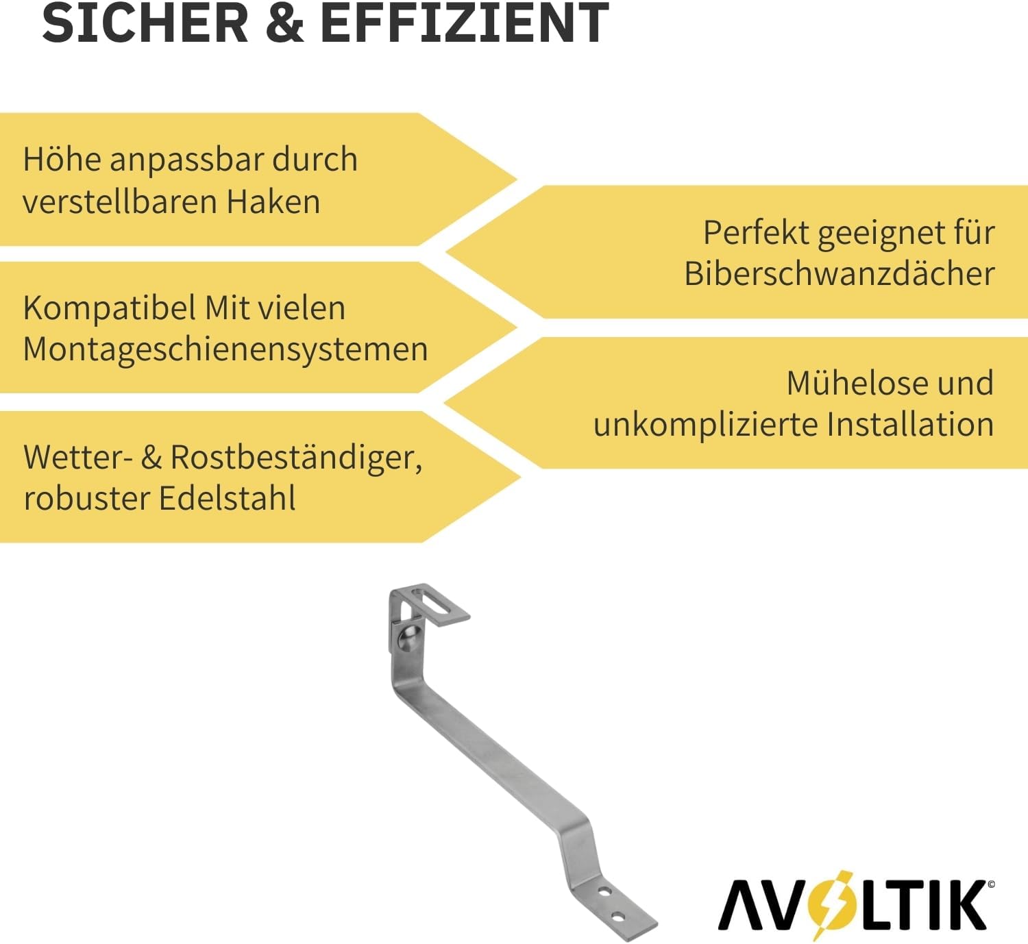 Avoltik Dachhaken Biberschwanz höhenverstellbar aus rostfreiem Edelstahl. Sicher & Effizient