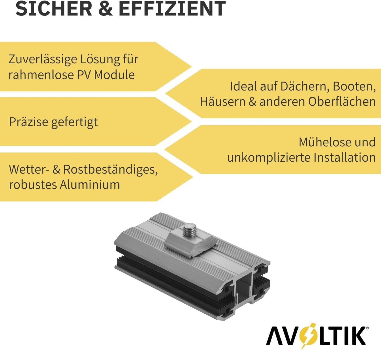 Avoltik Photovoltaik ALU Laminatklemme Mittelklemme für Dünnschichtmodule Produkthinweise
