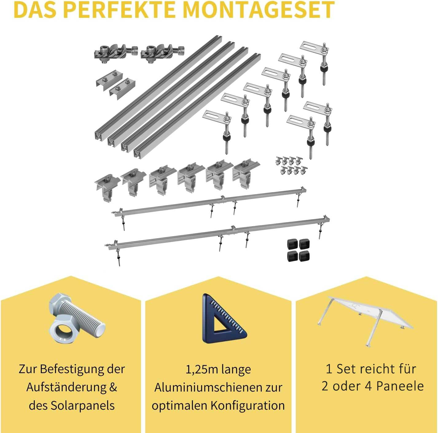 Avoltik Stockschrauben PV Montagesystem für 2 oder 4 Paneele in Silber oder Schwarz. Das Perfekte Montageset.