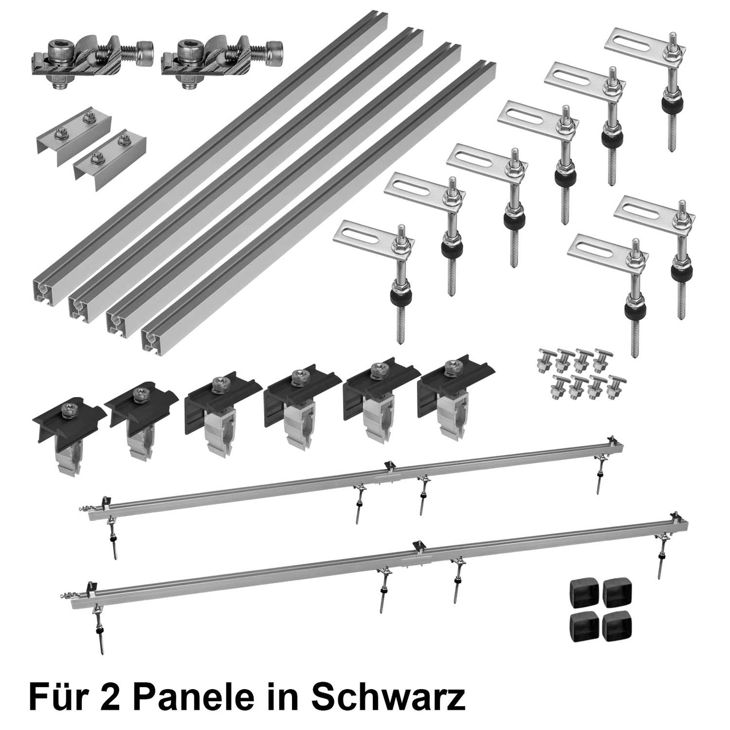 Avoltik Stockschrauben PV Montagesystem für 2 oder 4 Paneele in Silber oder Schwarz Produktbild für 2 Panel in Schwarz.