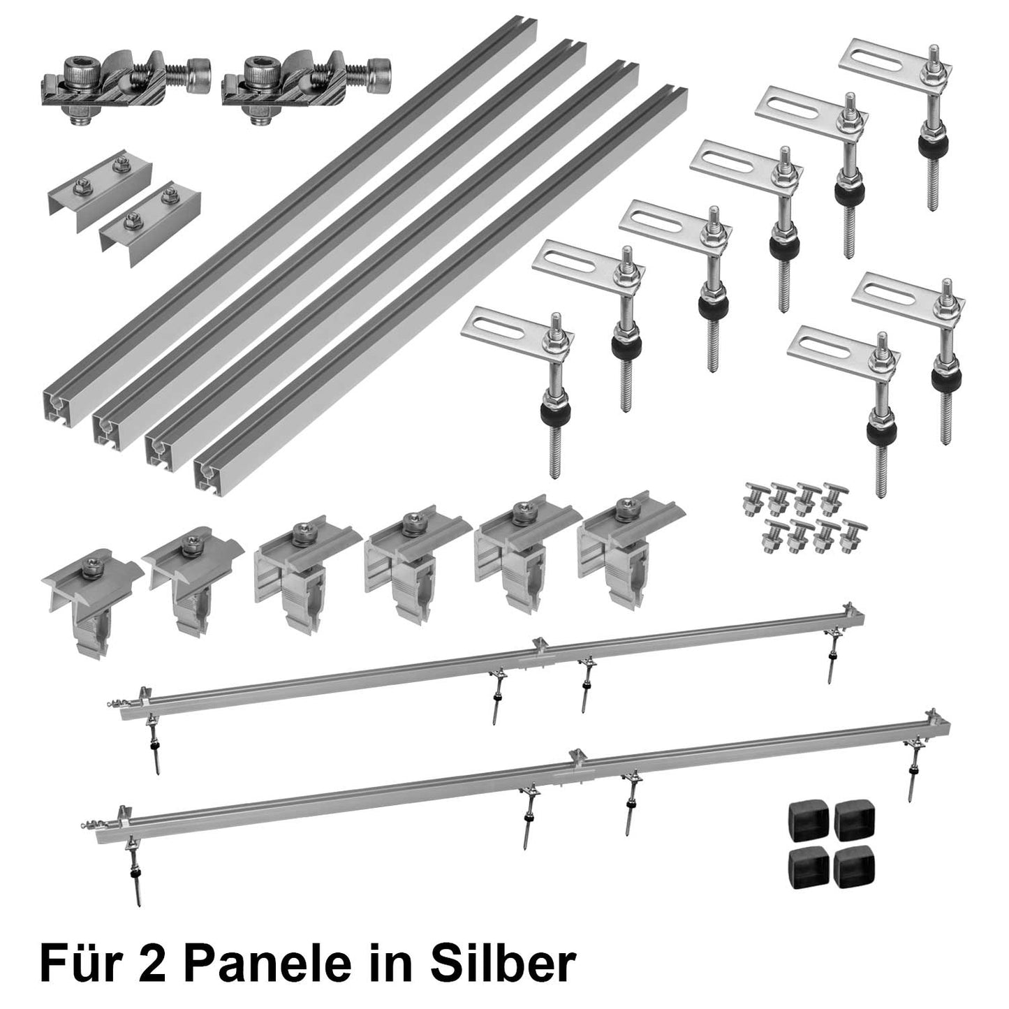 Avoltik Stockschrauben PV Montagesystem für 2 oder 4 Paneele in Silber oder Schwarz Produktbild für 2 Panel in Silber.