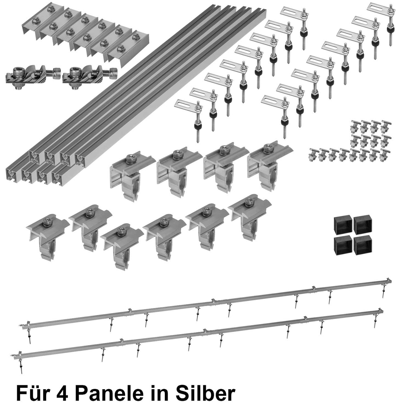 Avoltik Stockschrauben PV Montagesystem für 2 oder 4 Paneele in Silber oder Schwarz Produktbild für 4 Panel in Silber.