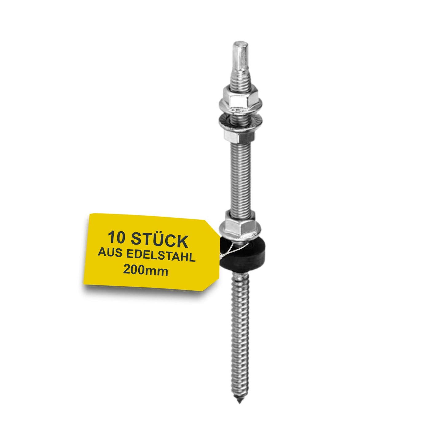 Stockschraube M10 Edelstahl inkl. EPDM und Sperrzahnmutter 200mm 10 Stück