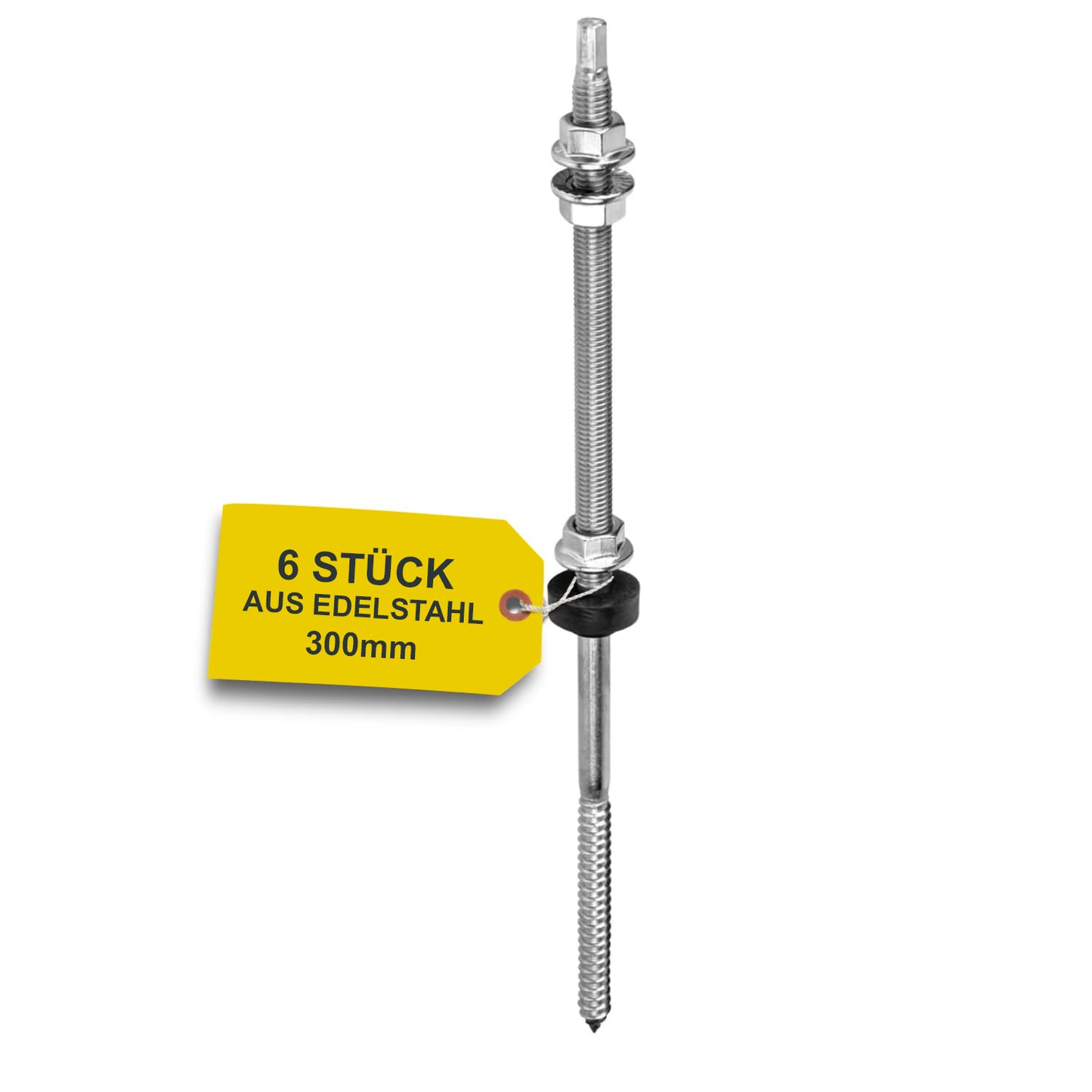 Stockschraube M10 Edelstahl inkl. EPDM und Sperrzahnmutter 300mm 6 Stück