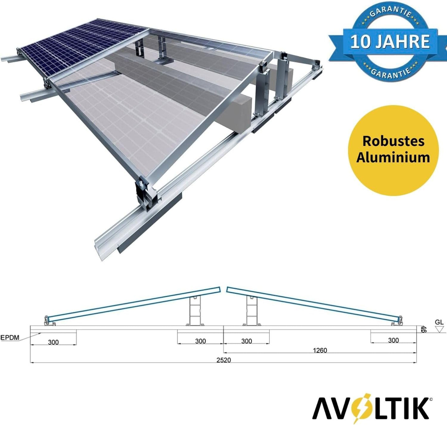 Avoltik Solarpanel Halterung für 4 Solar Module I Halterung für Solarmodule in flexibler Ausrichtung Bemaßung