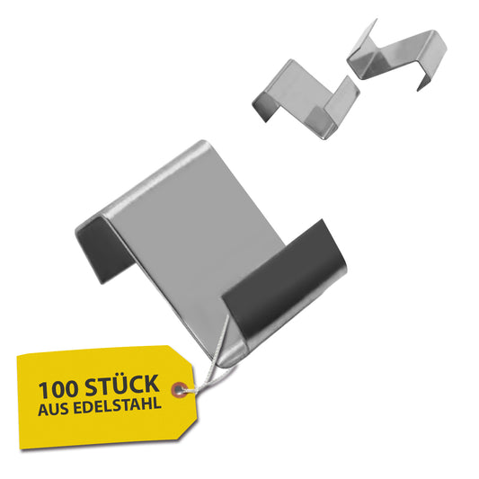 100 Gewächshausklammern Z-Clips robuste Edelstahl Klammern sturmfest für Gewächshaus. 100 Z-Clips Produktbild