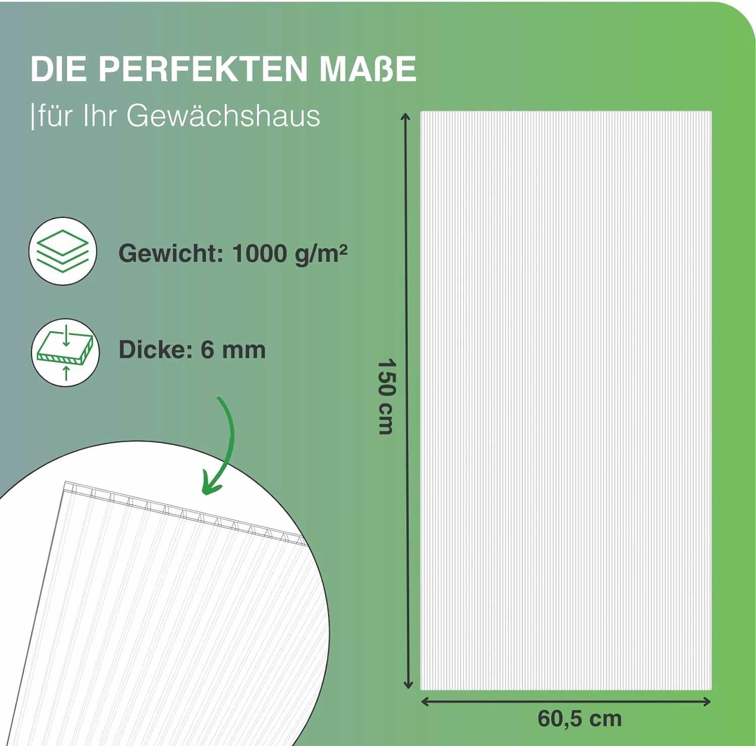 Stegplatten aus Polycarbonat Doppelstegplatten Gewächshausplatten 6mm 5 Stück 605X1500 mm Abmessungen und Dicke