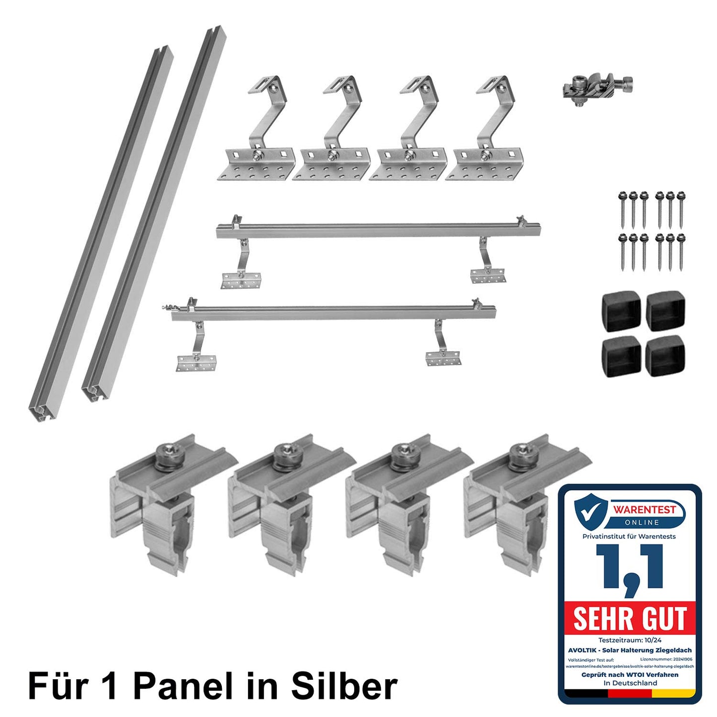Avoltik Solar Halterung Ziegeldach Montageset für 1-10 Panel 30-45mm, Endklemmen Silber oder Schwarz