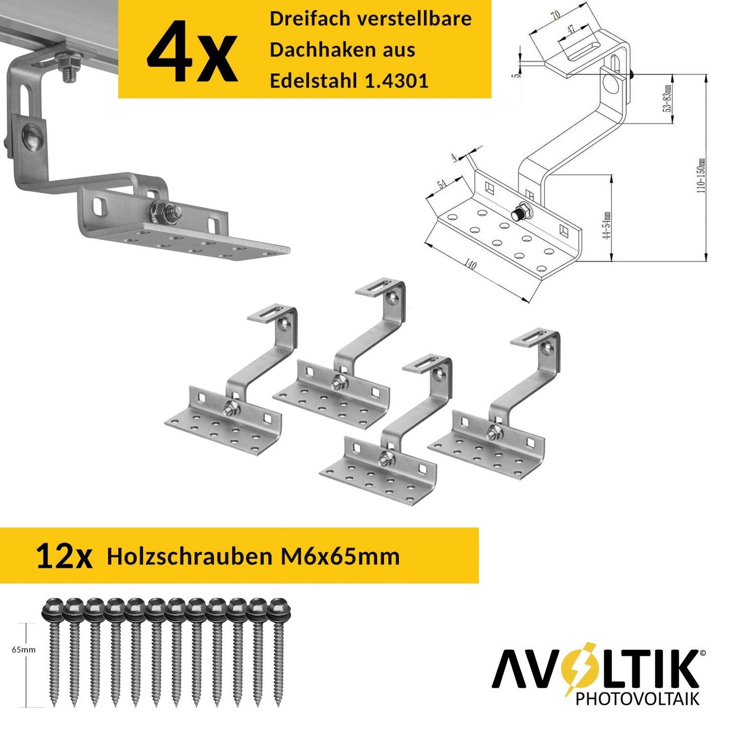 Avoltik Solar Halterung Ziegeldach Montageset für 1-10 Panel 30-45mm, Endklemmen Silber oder Schwarz