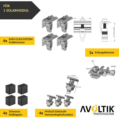 Avoltik Solar Halterung Ziegeldach Montageset für 1-10 Panel 30-45mm, Endklemmen Silber oder Schwarz