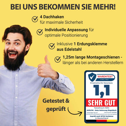 Avoltik Solar Halterung Ziegeldach Montageset für 1-10 Panel 30-45mm, Endklemmen Silber oder Schwarz
