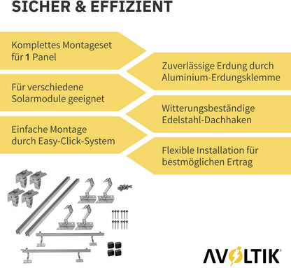 Avoltik Solar Halterung Ziegeldach Montageset für 1-10 Panel 30-45mm, Endklemmen Silber oder Schwarz