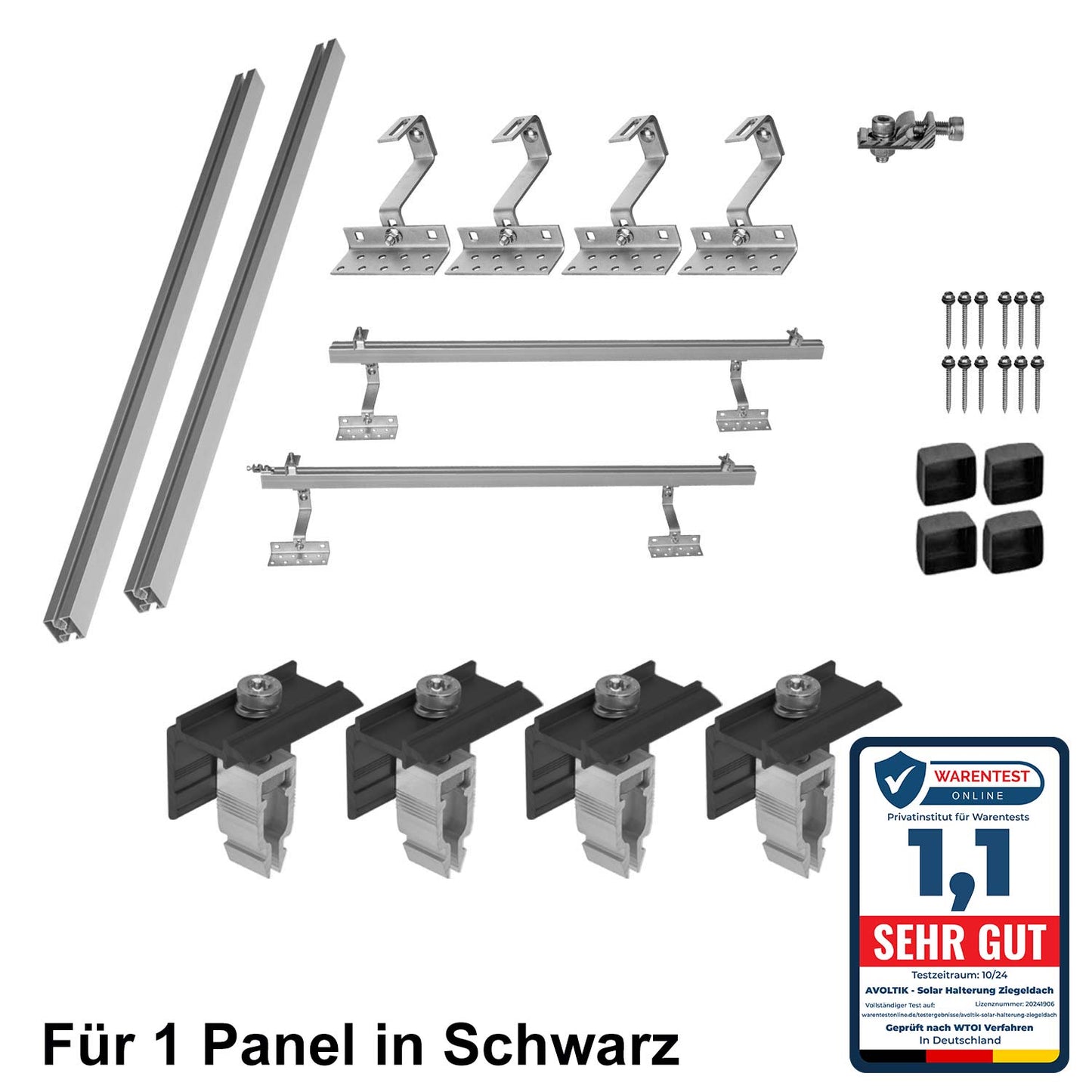 Avoltik Solar Halterung Ziegeldach Montageset für 1-10 Panel 30-45mm, Endklemmen Silber oder Schwarz