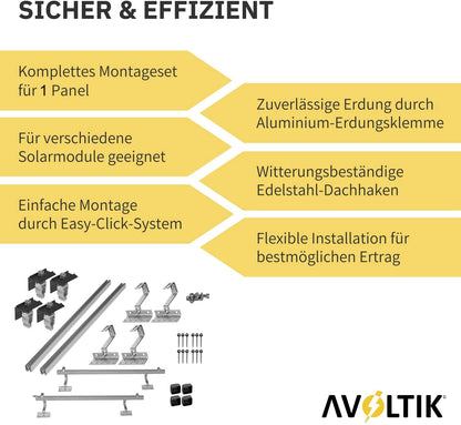 Avoltik Solar Halterung Ziegeldach Montageset für 1-10 Panel 30-45mm, Endklemmen Silber oder Schwarz