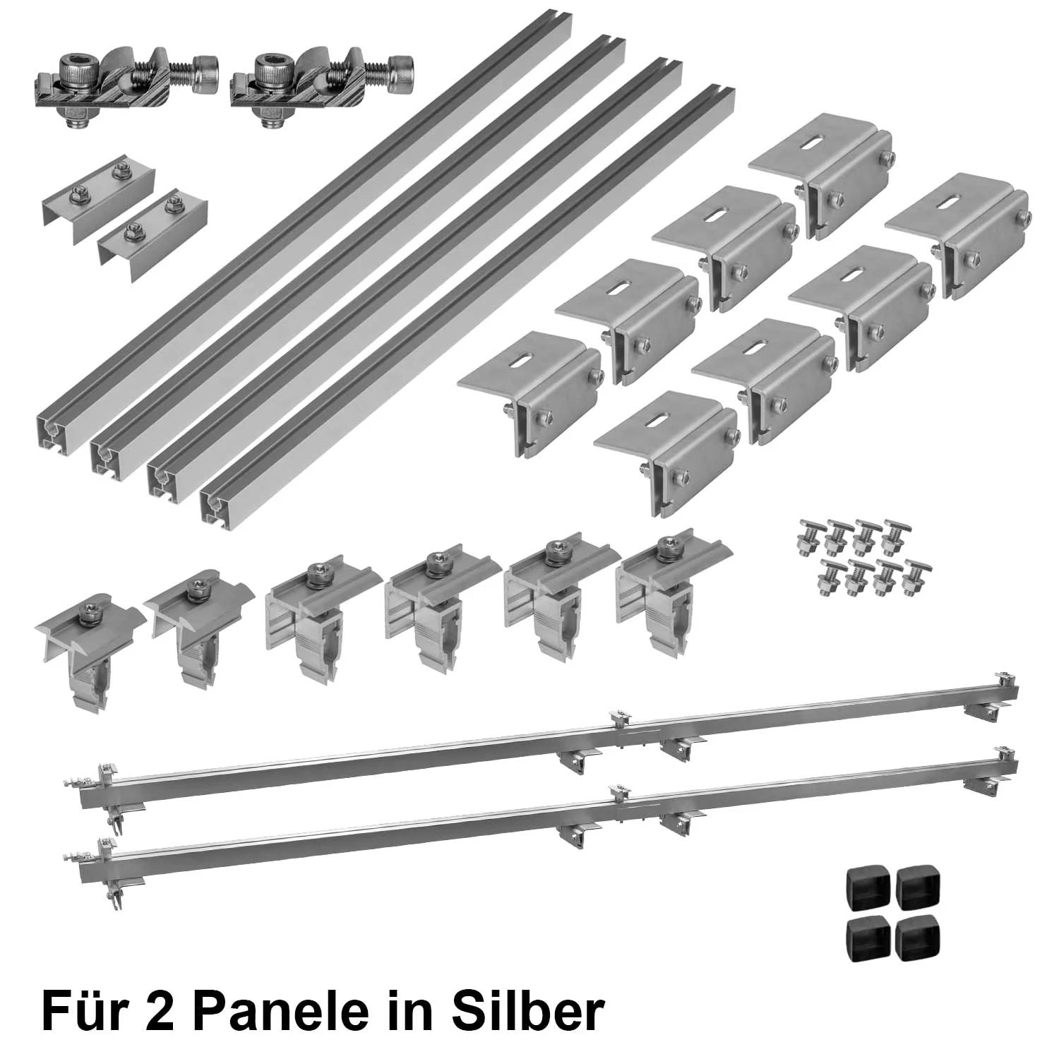 Avoltik Solar Halterung Blechfalzdach Montageset für 2 Paneele mit End- & Mittelklemmen in Silber