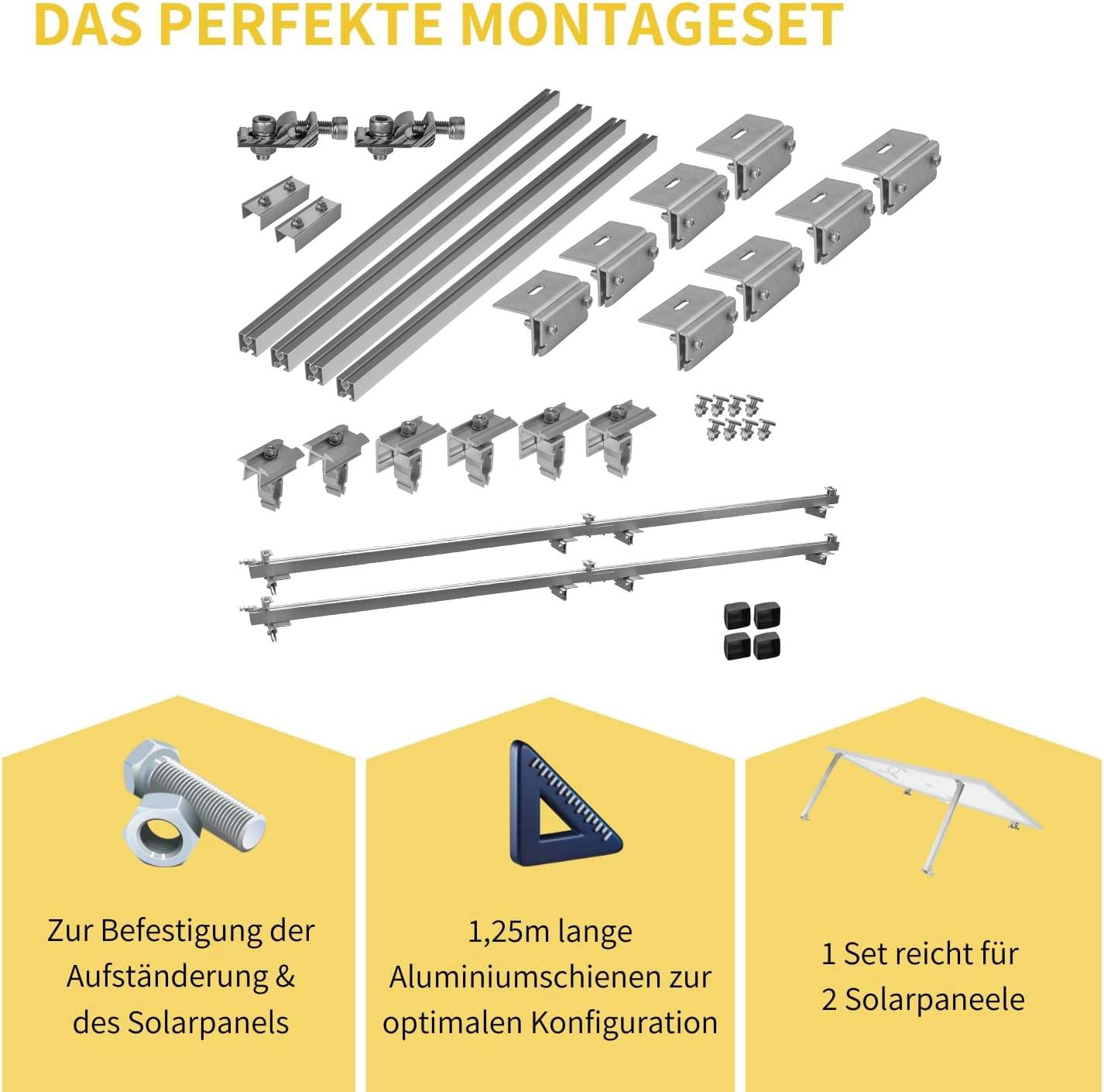 Avoltik Solar Halterung Blechfalzdach Montageset für 2 oder 4 Paneele in Silber oder Schwarz