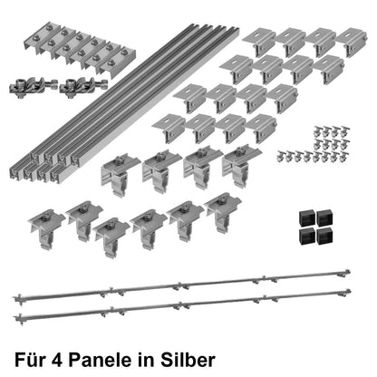 Avoltik Solar Halterung Blechfalzdach Montageset für 4 Paneele mit End- & Mittelklemmen in Silber
