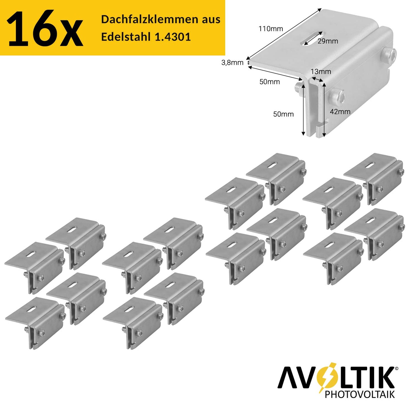 Avoltik Solar Halterung Blechfalzdach Montageset für 2 oder 4 Paneele in Silber oder Schwarz