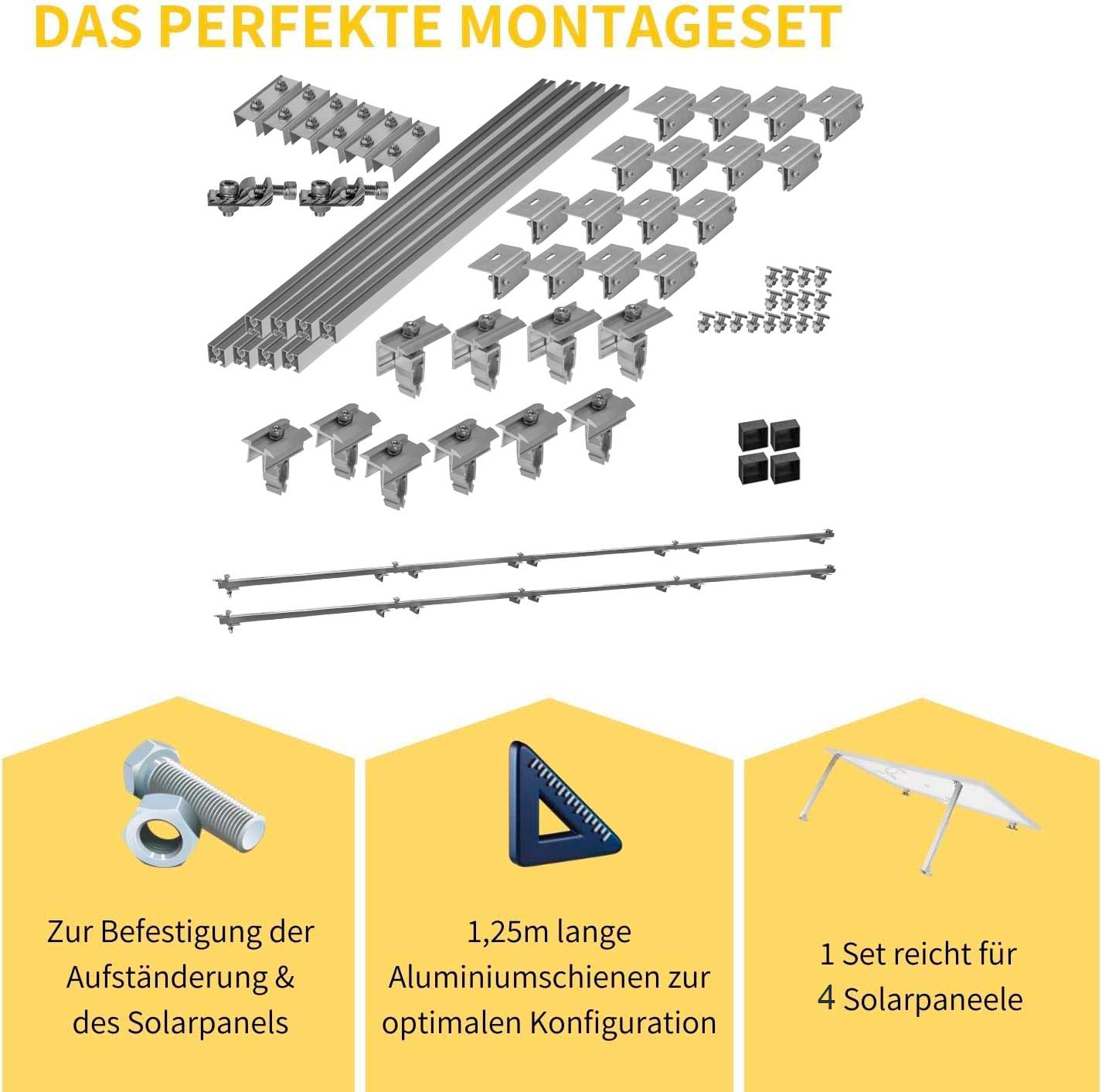 Avoltik Solar Halterung Blechfalzdach Montageset für 2 oder 4 Paneele in Silber oder Schwarz