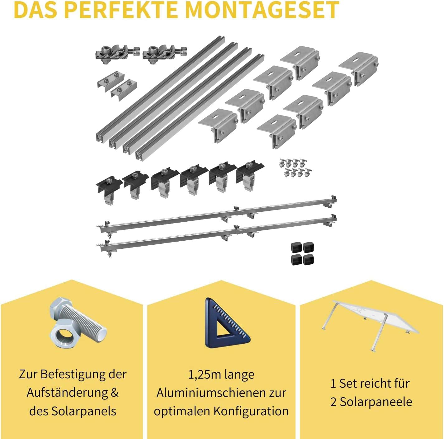 Avoltik Solar Halterung Blechfalzdach Montageset für 2 oder 4 Paneele in Silber oder Schwarz