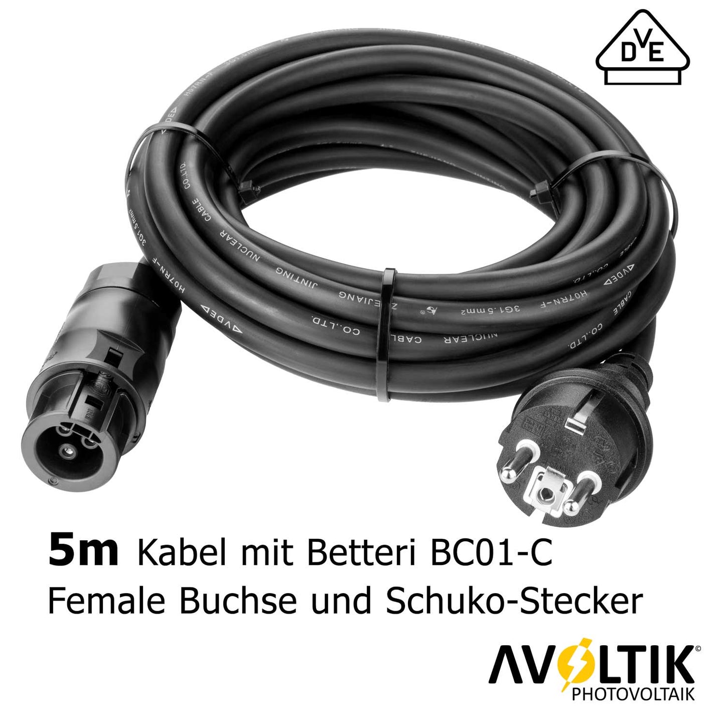 Avoltik Kabel Wechselrichter Anschlussleitung mit Betteri BC01 Buchse auf Schuko-Steckdose, 3-polig