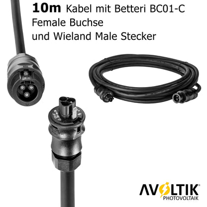 Avoltik Anschluss-Set 10 Meter mit Betteri-Kupplung und geraden Wieland Stecker Details