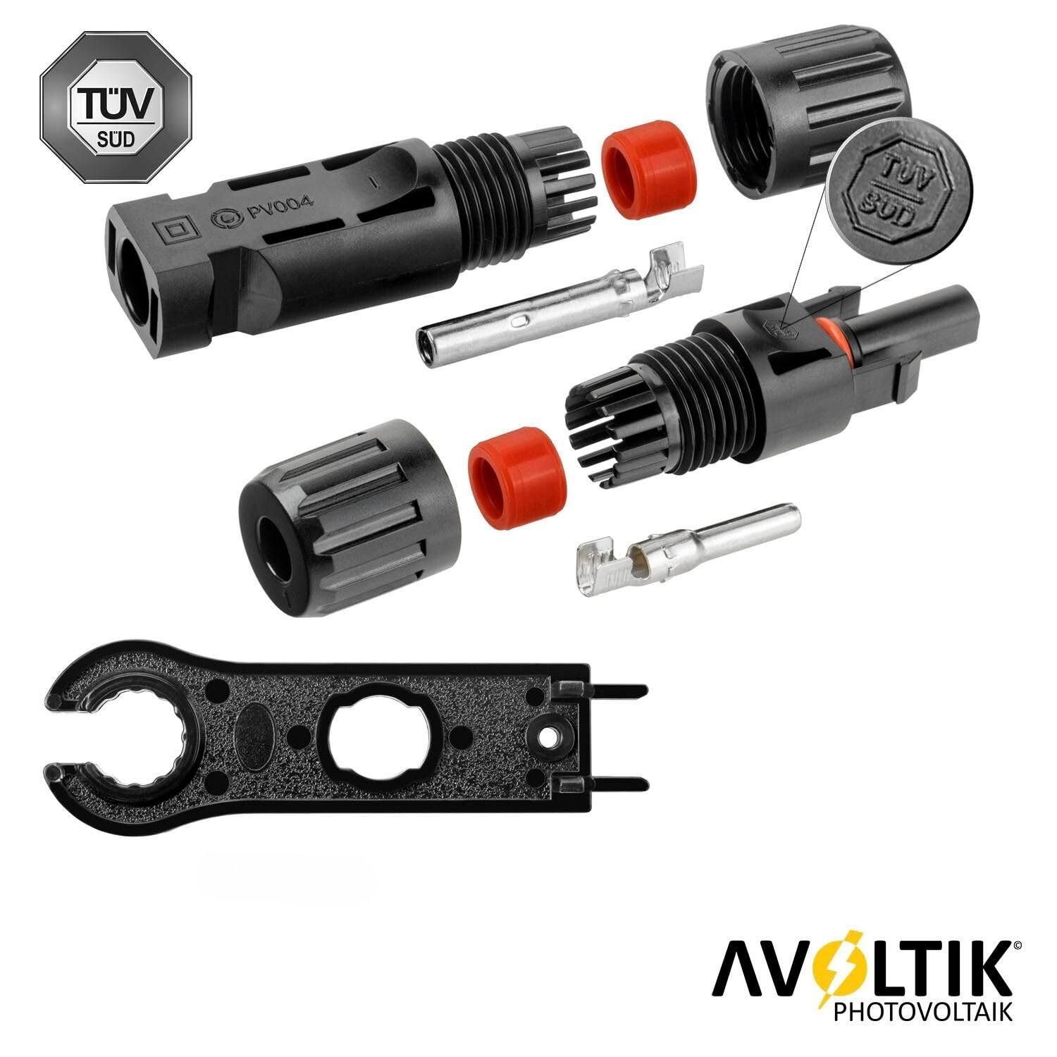 Avoltik MC4 Stecker ( Buchse + Stecker ) DC Steckverbinder für 2,5 – 6mm² / Schutz IP67 Tüv Süd Details