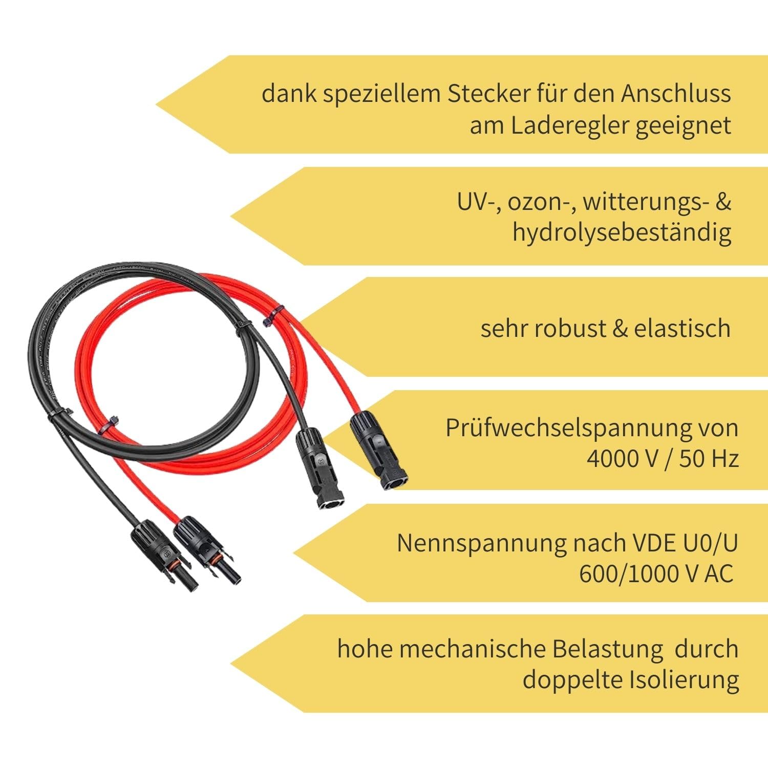 1m Solarkabel Verlängerungskabel rot + schwarz 4 mm² mit MC4 Solarstecker  Solar Kabel Stecker
