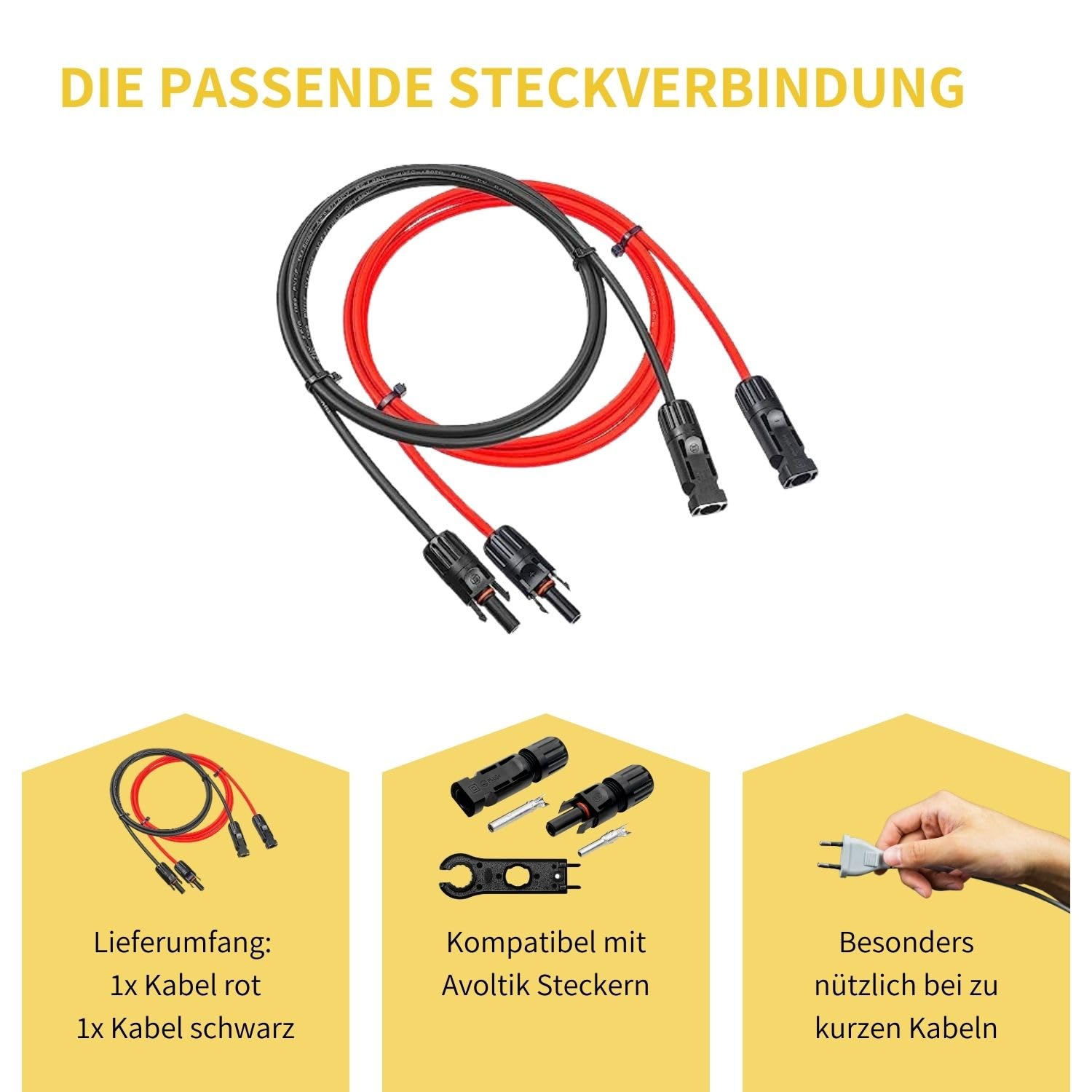 2 X 6mm² Solarkabel Verlängerungskabel mit Solarstecker MC4 Lieferumfang, Kompatibilität