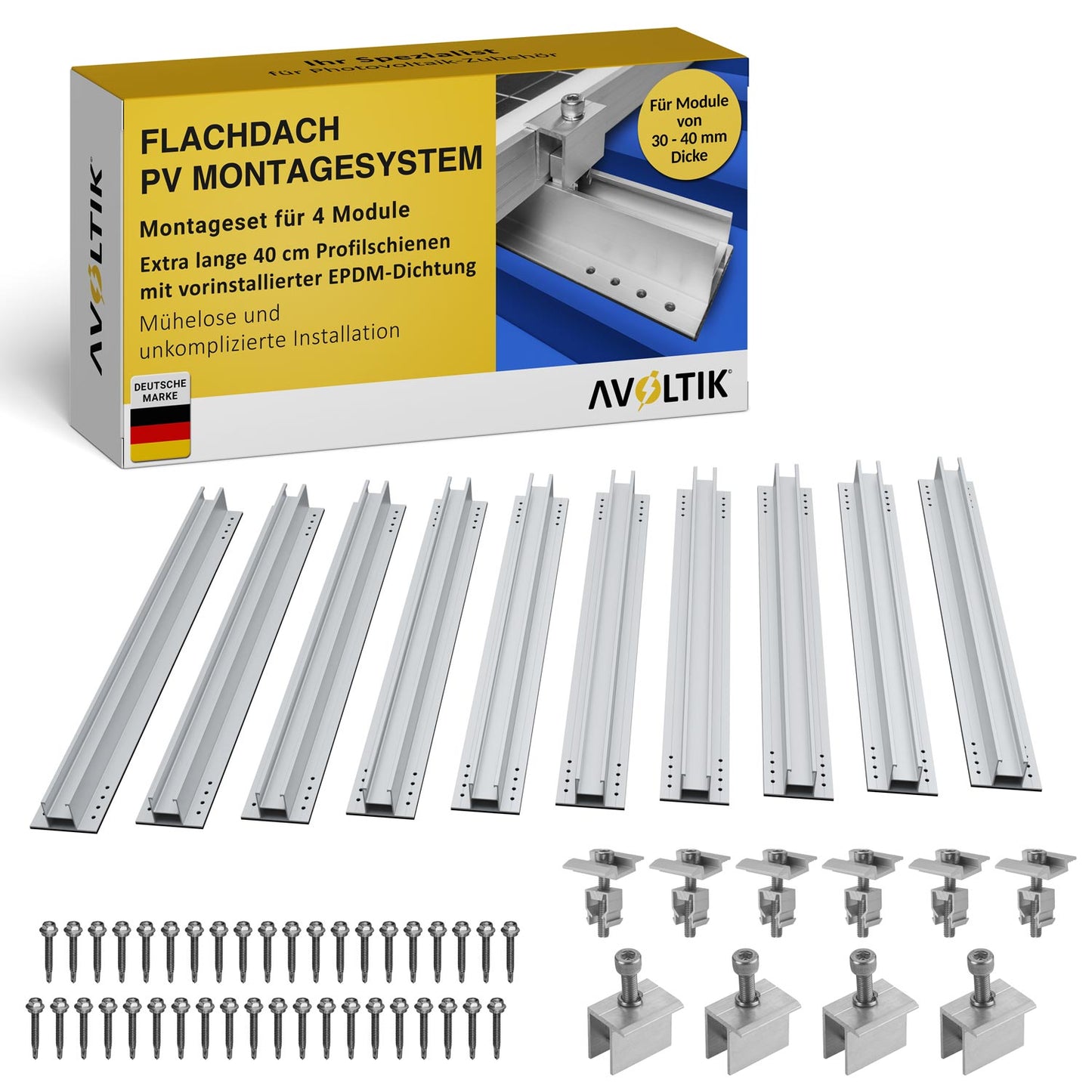 Avoltik Solar Halterung Flachdach Montageset für 1 - 4 Solarmodule von 30-40mm