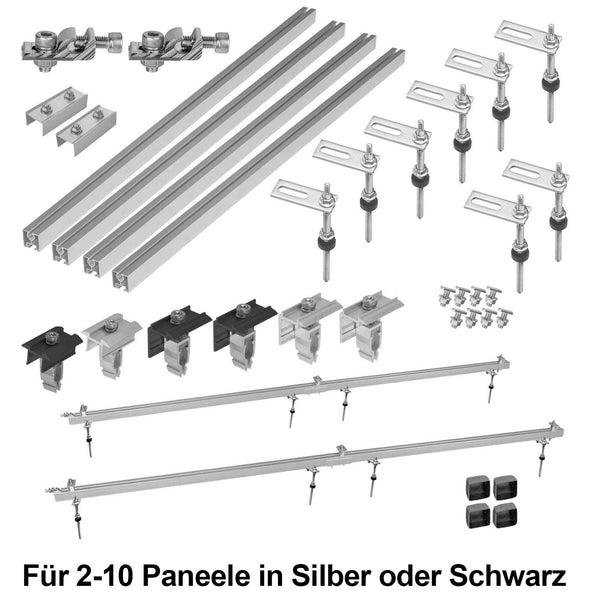 Avoltik Stockschrauben Blechdach PV Montagesystem für 2 bis 10 Paneele in Silber oder Schwarz