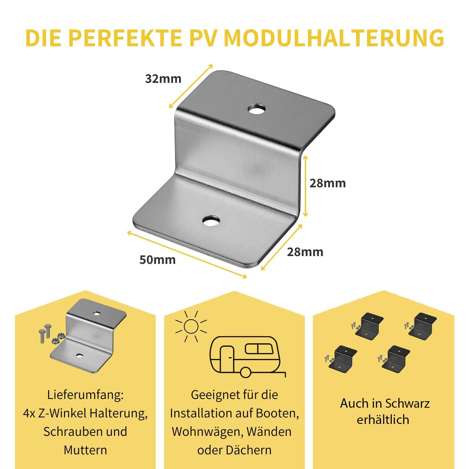 Avoltik Solarpanel Halterung Z-Winkel ( 4 Stück) Silber Lieferumfang, Abmessungen