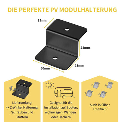 Avoltik Solarpanel Halterung Z-Winkel ( 4 Stück) Schwarz Lieferumfang, Abmessungen