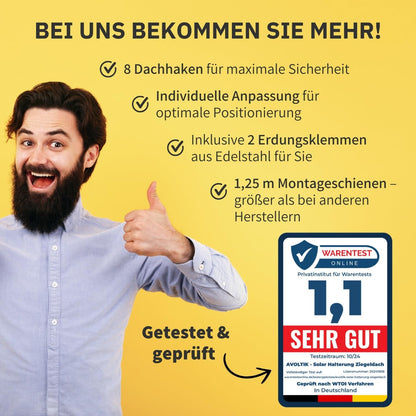 Avoltik Solar Halterung Ziegeldach Montageset für 1-10 Panel 30-45mm, Endklemmen Silber oder Schwarz