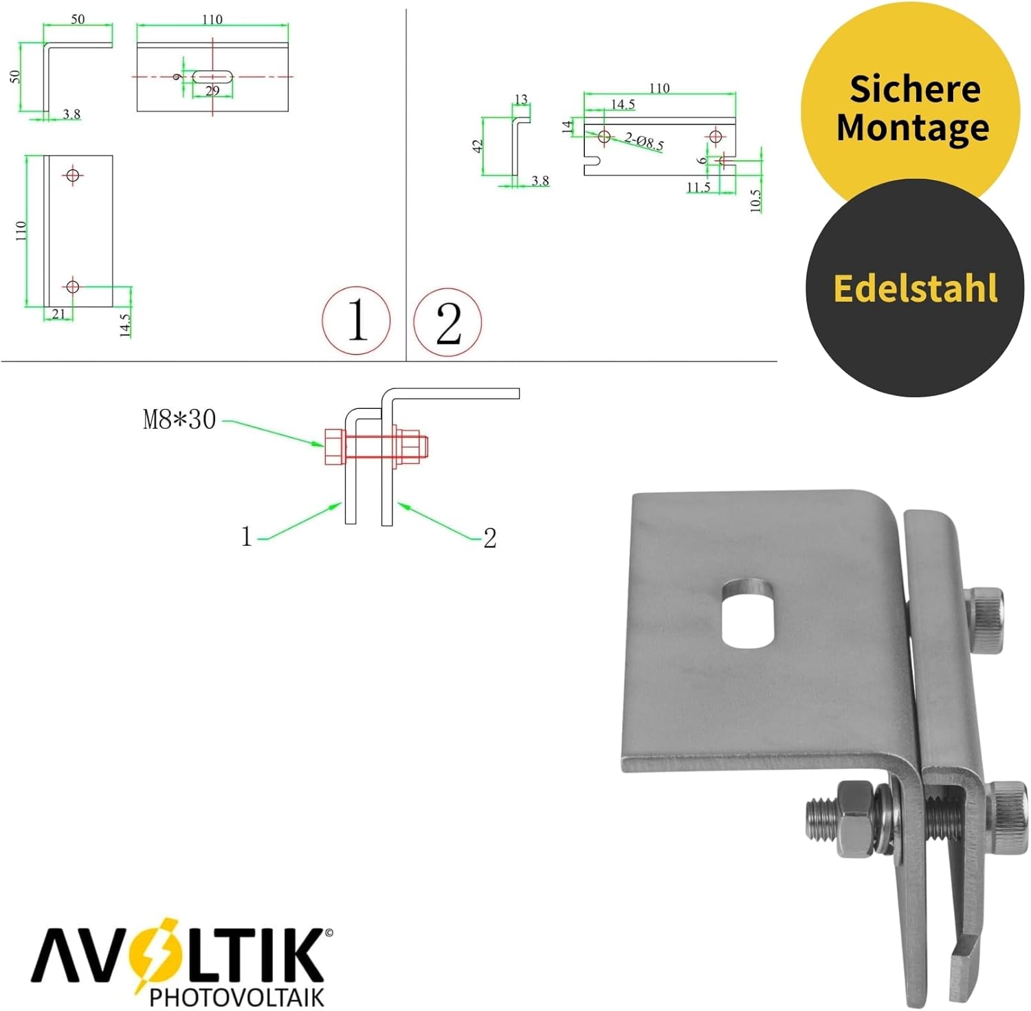 Avoltik Dachfalzklemme Abmessungen