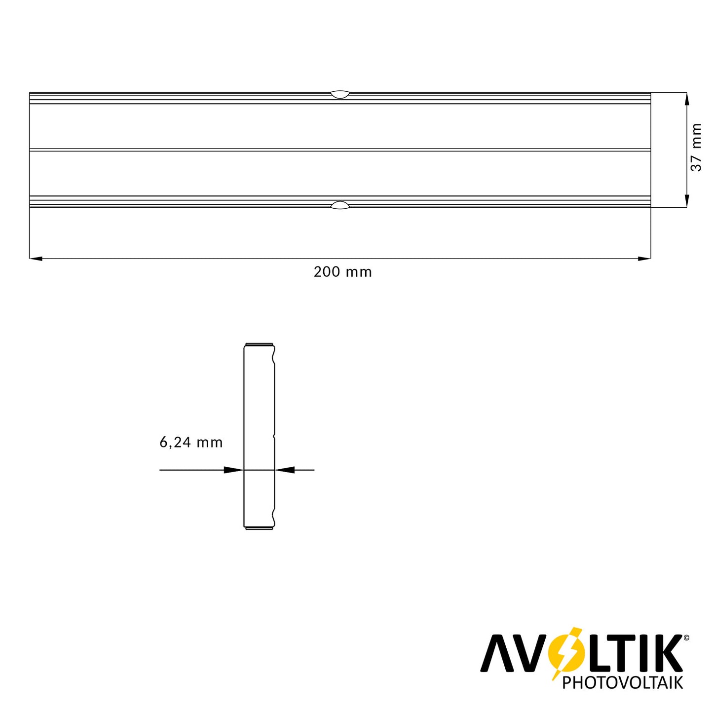 Avoltik  Profilverbinder /Schienenverbinder zum Einschieben für 40x40mm Solar Aluprofil Bemaßung