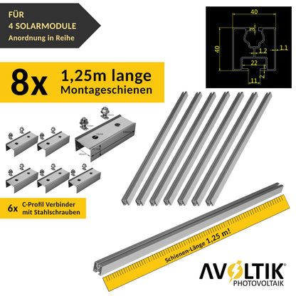 Avoltik Solar Halterung Ziegeldach Montageset für 1-10 Panel 30-45mm, Endklemmen Silber oder Schwarz