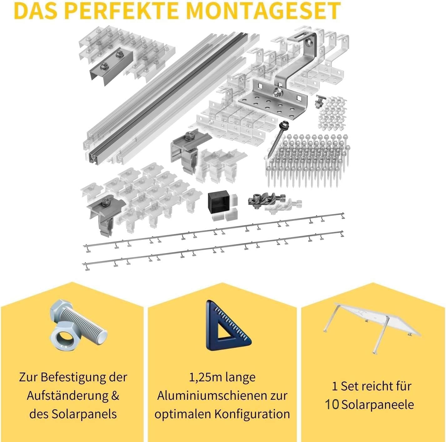 Avoltik Solar Halterung Ziegeldach Montageset für 1-10 Panel 30-45mm, Endklemmen Silber oder Schwarz
