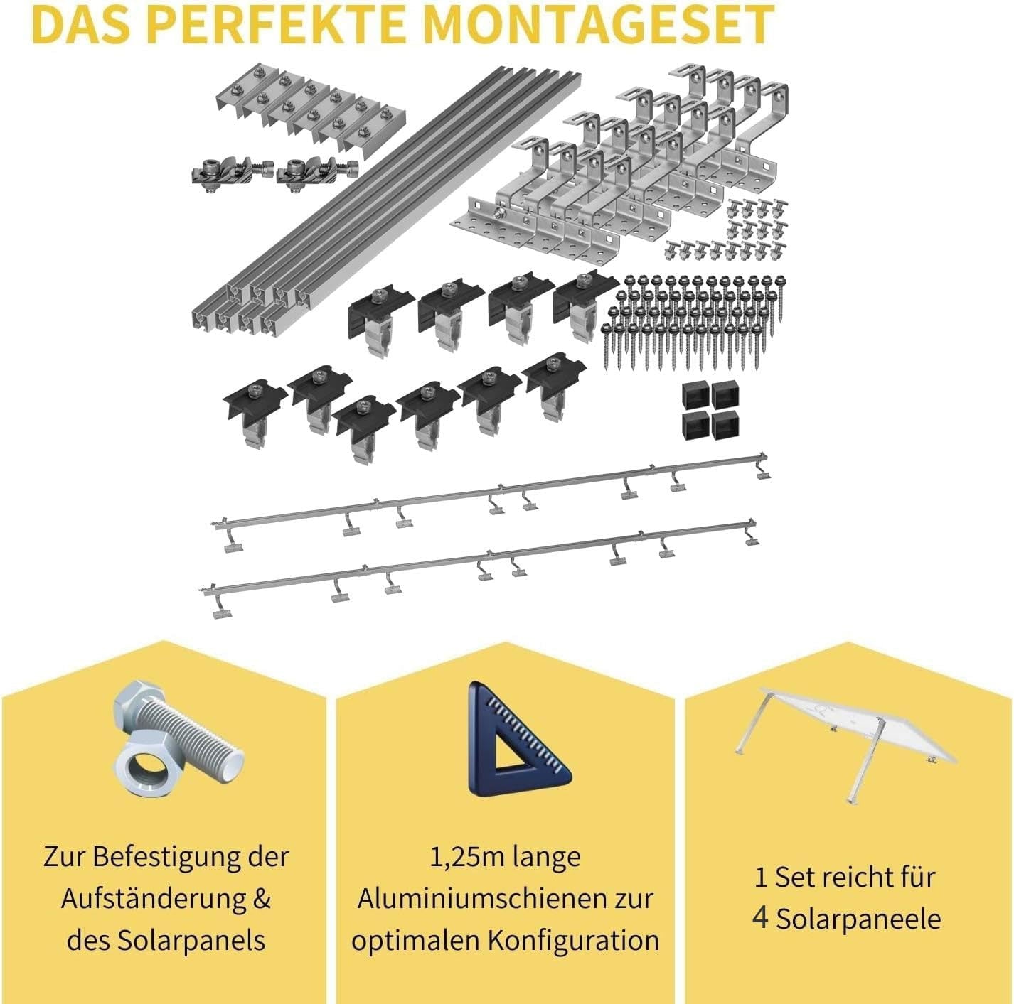 Avoltik Solar Halterung Ziegeldach Montageset für 4 Paneele 30-45mm, End-Mittelklemmen schwarz