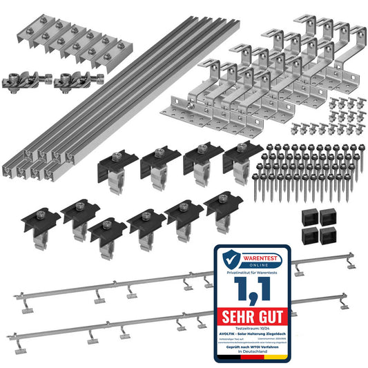 Avoltik Solar Halterung Ziegeldach Montageset für 4 Paneele 30-45mm, End-Mittelklemmen schwarz Produktbild und WTOI Warentest Siegel