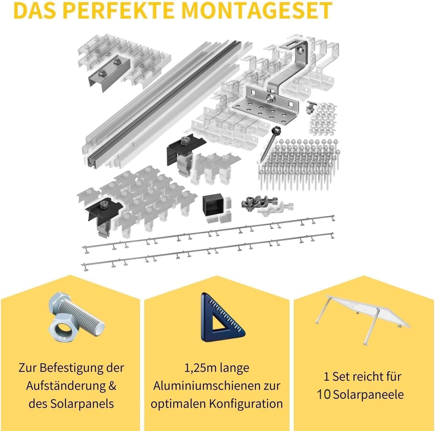 Avoltik Solar Halterung Ziegeldach Montageset für 1-10 Panel 30-45mm, Endklemmen Silber oder Schwarz