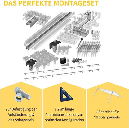 Avoltik Solar Halterung Ziegeldach Montageset für 1-10 Panel 30-45mm, Endklemmen Silber oder Schwarz