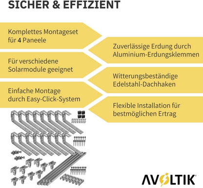 Avoltik Montageset Bitumendach für 2 oder 4 Paneele in Silber oder Schwarz