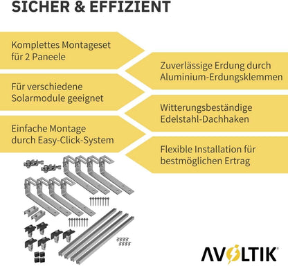 Avoltik Montageset Bitumendach für 2 oder 4 Paneele in Silber oder Schwarz