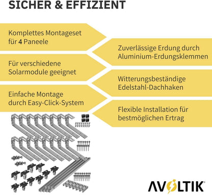 Avoltik Montageset Bitumendach für 2 oder 4 Paneele in Silber oder Schwarz