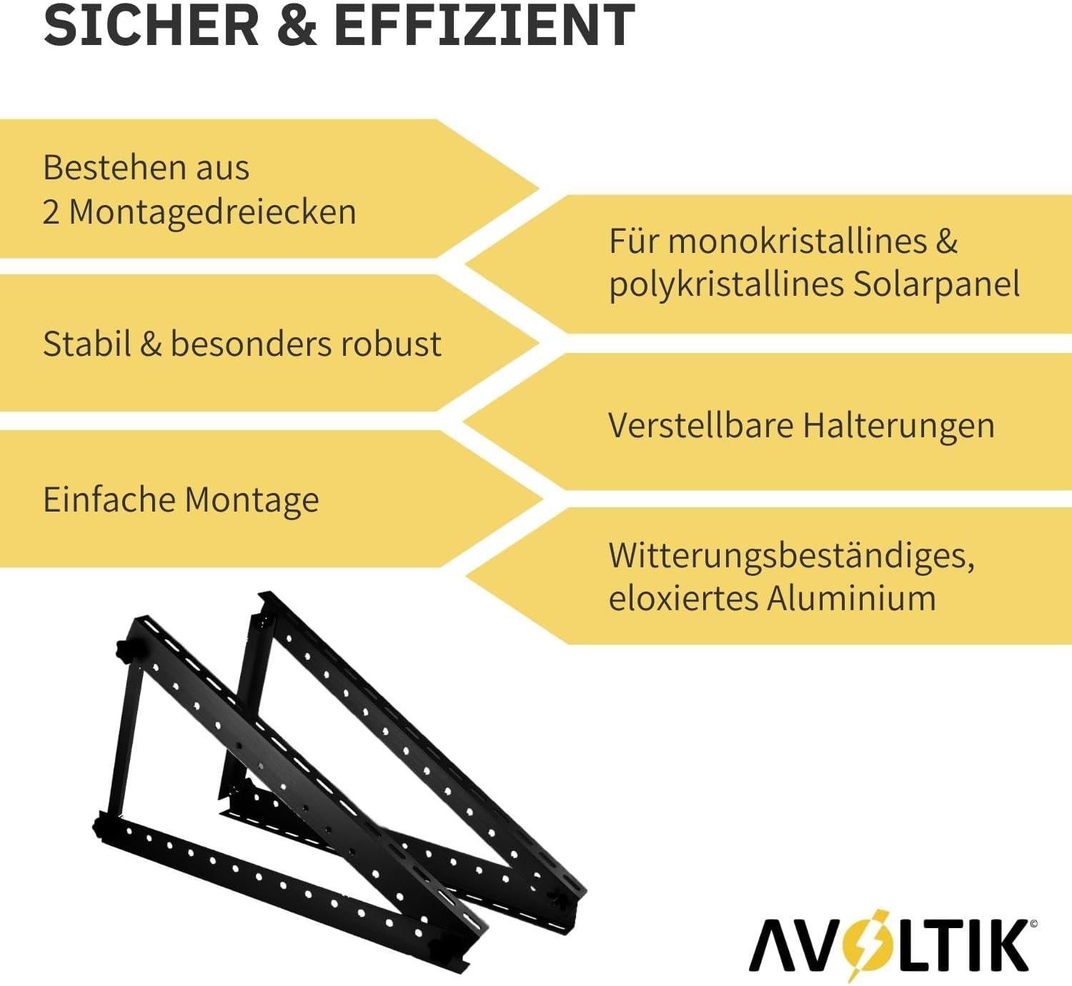 Avoltik Solarpanel-Aufsteller 45 Zoll 114 cm Schwarz Sicher & Effizient